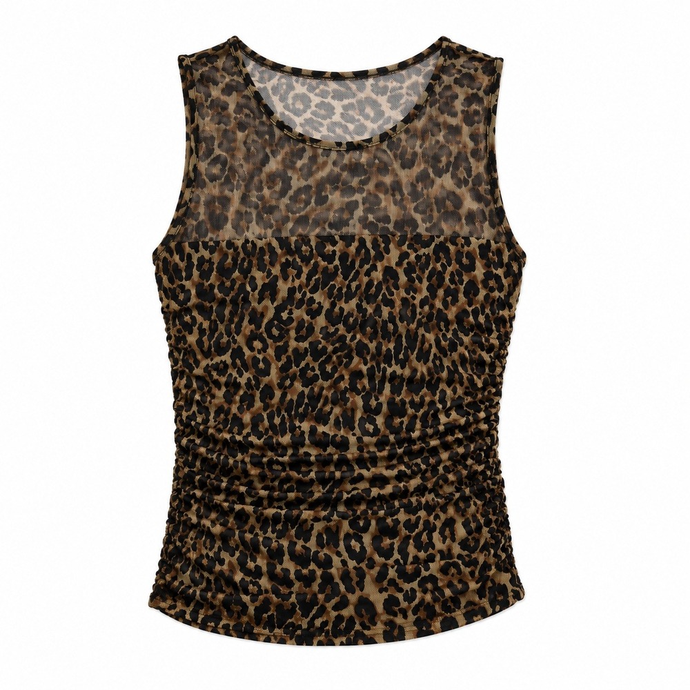 White House Black Market Leopard Print Mesh Ruched Tank Top XS New - Picture 2 of 8
